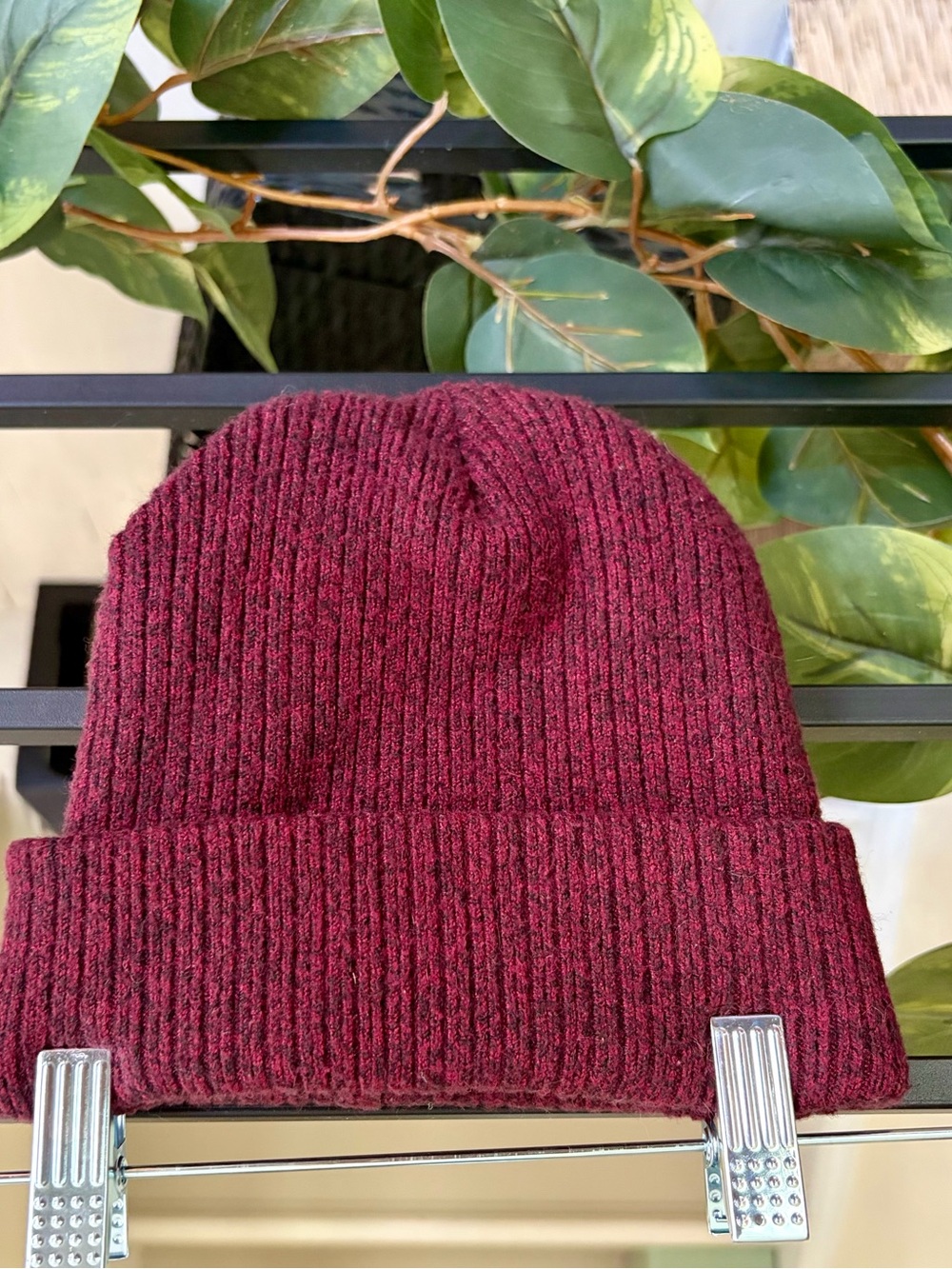 Time and Tru Burgundy Ribbed Knit Cuff Beanie One Size